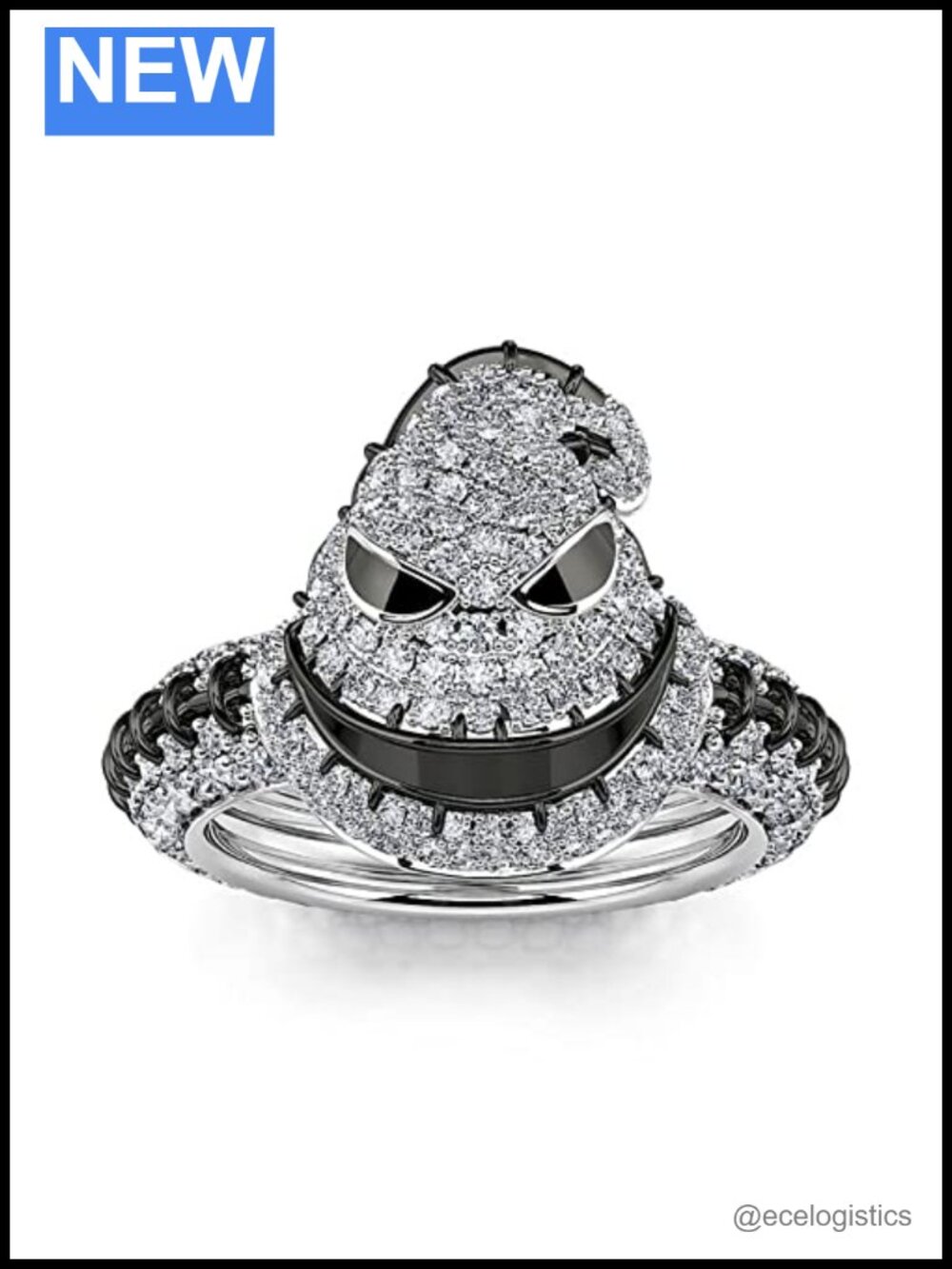 Sterling Silver Skull Ring Round Cut Skeleton Band Halloween Engagement